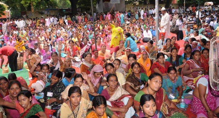 A protest rally of domestic workers.