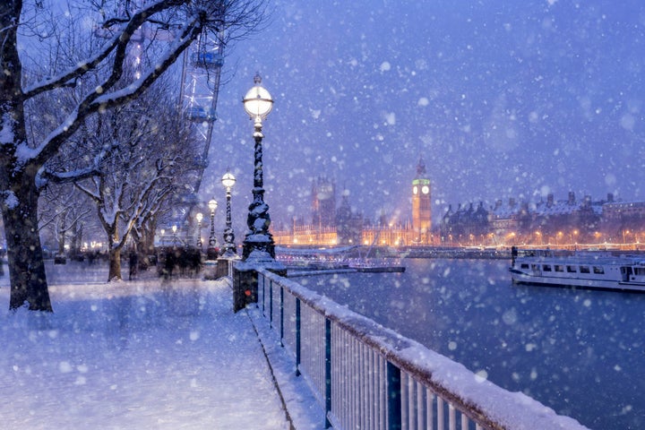 View of Jubilee Gardens and Westminster Palace during the winter holidays in London.