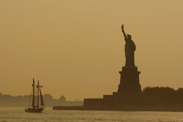 Boat near Statue of Liberty, New York