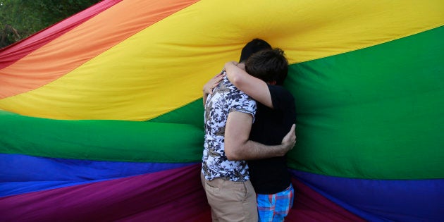 Supporters of the LGBT community in Mumbai on 16 June 2016. (AP Photo/Rafiq Maqbool)