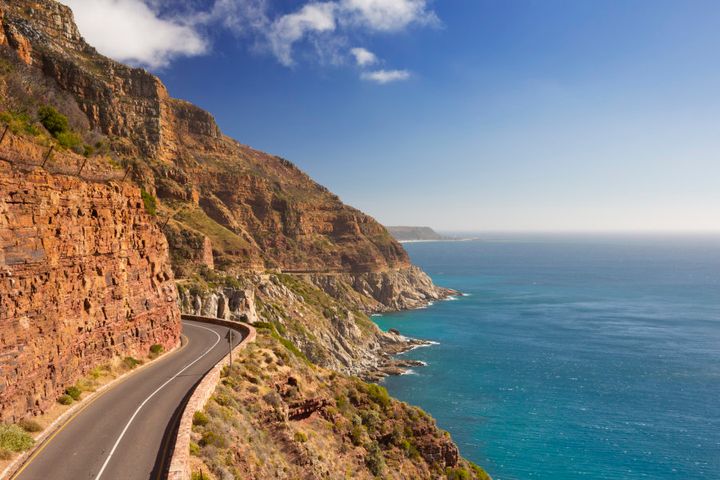 The Chapman's Peak Drive on the Cape Peninsula near Cape Town in South Africa on a bright and sunny afternoon.