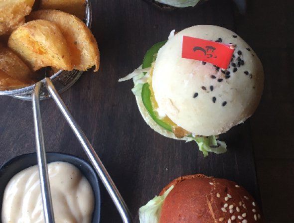 The white burger is a refreshingly and slightly sweet surprise