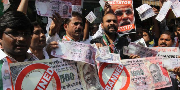 Congress workers protest against demonetisation in Mumbai.