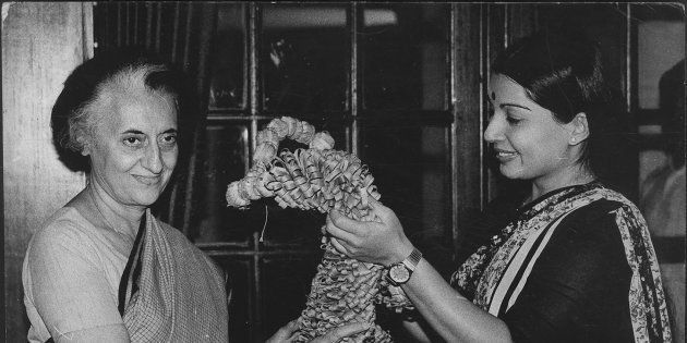 (File Photo) AIADMK Leader Jayalalithaa with the then Prime Minister Indira Gandhi.