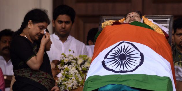 Sasikala, J Jayalalithaa's long time friend and political aide is seen by her side during the funeral.