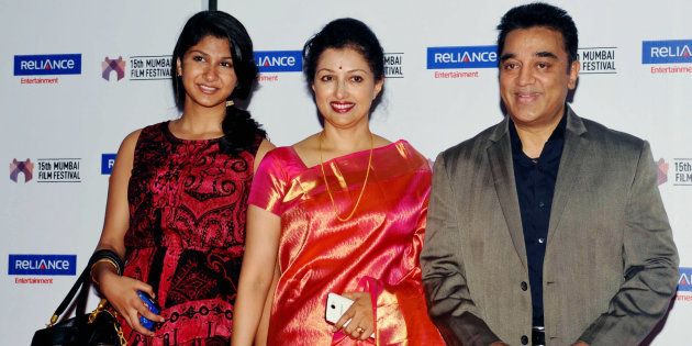 Kamal Haasan (R), with actress Gautami (C) and her daughter Subbulakshmi.