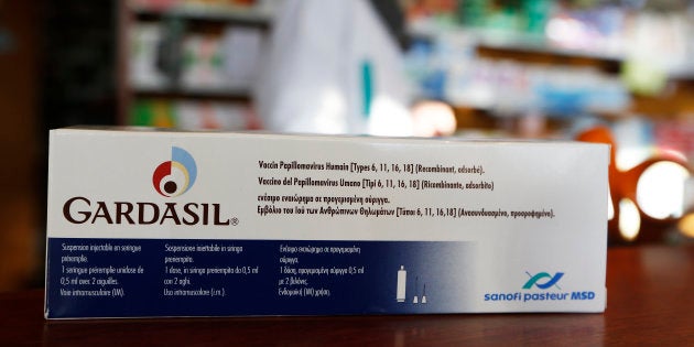 An illustration picture shows a Gardasil anti-cervical cancer vaccine box displayed at a pharmacy.