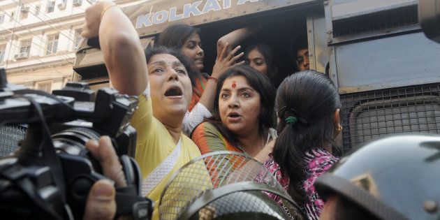BJP workers clashed with the police in front of state party office on Thursday when they were stopped from marching to party office to Esplaned, on December 15, 2016 in Kolkata, India.