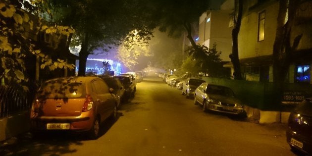 A late night shot on Diwali of air pollution in Delhi at near fatal levels