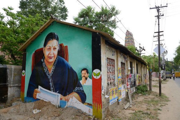 Mural illustrating Jayalalithaa, Indian politician who has been Chief Minister of Tamil Nadu since 2011.