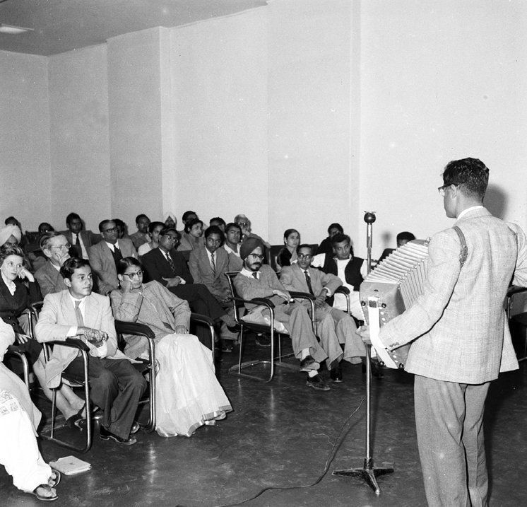 A special feature being recorded at the All India Radio, New Delhi on February 10, 1958, in connection with the Radio Week Celebrations.