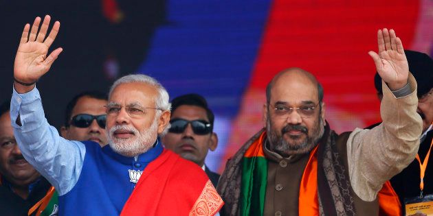 File photo of Indian Prime Minister Narendra Modi (L) and Amit Shah, the president of India's ruling Bharatiya Janata Party (BJP).