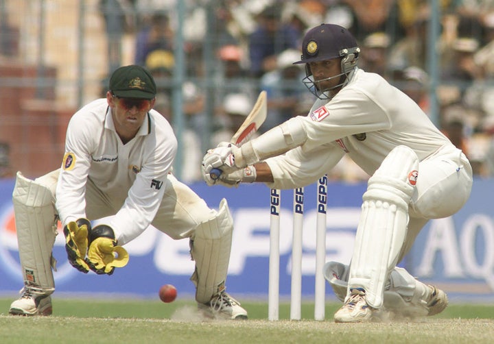 14 Mar 2001: Rahul Dravid of India hits out, during day four of the 2nd Test between India and Australia played at Eden Gardens, Calcutta, India. X DIGITAL IMAGE Mandatory Credit: Hamish Blair/ALLSPORT