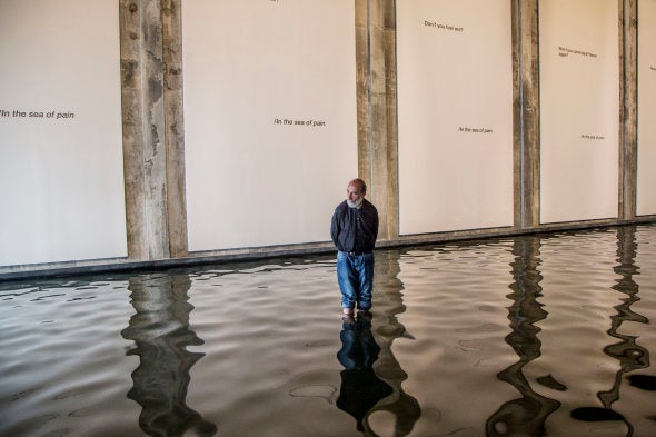 Raul Zurita at his installation 'Sea of Pain' at Aspiwall House,Fort Kochi.