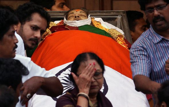 People pay homage to the body of Tamil Nadu Chief Minister Jayalalithaa Jayaraman, who died on Monday, in Chennai, India, December 6, 2016.