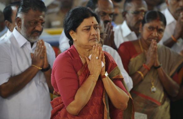 Indian general secretary of southern Tamil Nadu state's ruling All India Anna Dravida Munnetra Kazhagam (AIADMK) VK Sasikala pays her respects at the memorial for former state chief minister Jayalalithaa Jayaram after being elected party general secretary in Chennai on December 30.