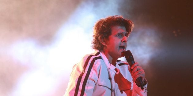 Bollywood singer Sonu Nigam performs during the finale of Ramjas College's Centennial celebrations.