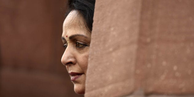 BJP MP Hema Malini at Parliament during the Budget Session.