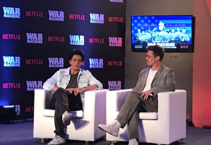 Shah Rukh Khan and Brad Pitt at the Oberoi Trident, Mumbai on May 24, 2017.