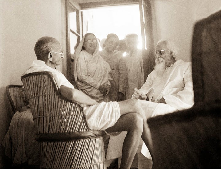 Mahatma Gandhi and Rabindranath Tagore at Shantiniketan, Bengal, February 1940.