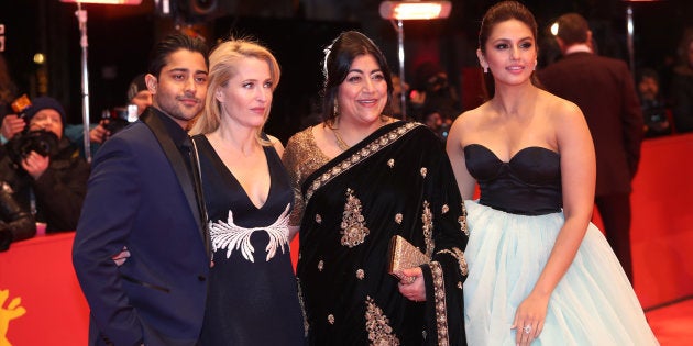 Actor Manish Dayal (L-R), actress Gillian Anderson, director and screenwriter Gurinder Chadha and actress Huma Qureshi arrive for the screening of the movie 'Viceroy' s House' at the 67th Berlinale International Film Festival in Berlin, Germany, February 12, 2017.