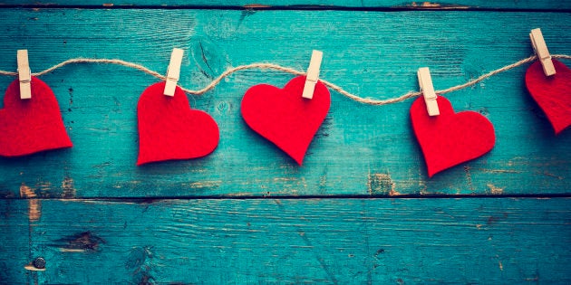 Valentines day hearts on wooden background