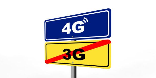 end of 3g mobile internet area, starting 4g mobile internet are shown with road signs