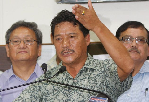 Gorkha Janmukti Morcha chief Bimal Gurung speaks during a press conference after meeting with chief minister Mamta Banerjee at Writers building on June 28, 2012 in Kolkata.
