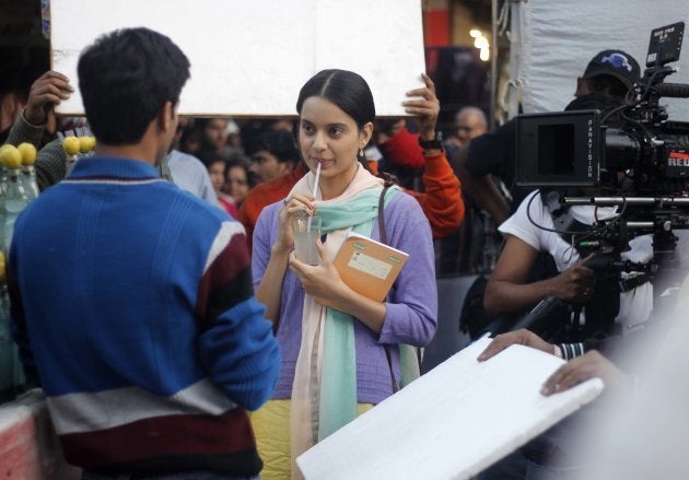 Actress Kangna Ranaut shooting for her upcoming movie Queen at Lajpat Nagar, Central Market, on December 19, 2012 in New Delhi, India.