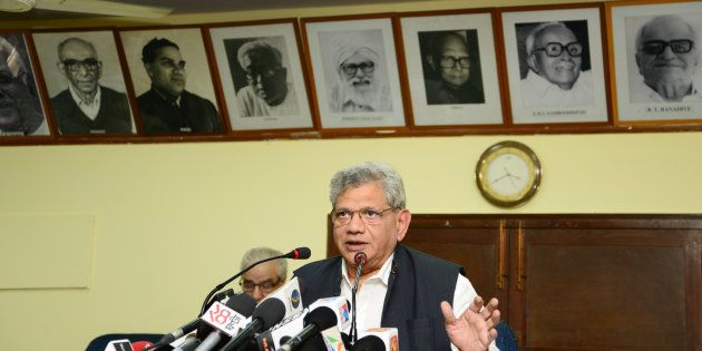 Communist Party of India General Secretary Sitaram Yechury addressing the media conference on in 2015 in New Delhi, India. (Photo by Ramesh Pathania/Mint via Getty Images)