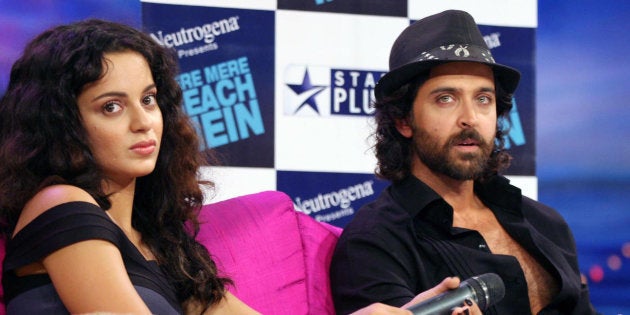 Indian actors Kangana Ranaut and Hrithik Roshan