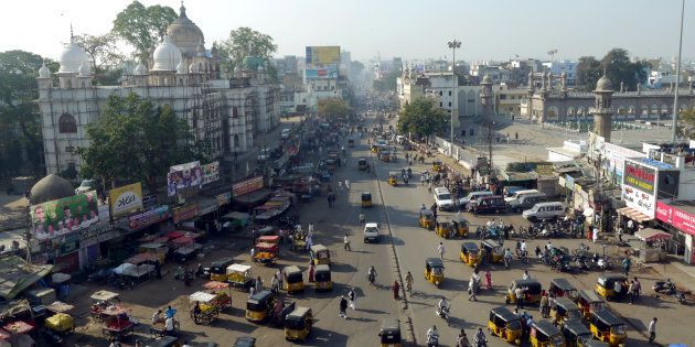 busy streets of hyderabad in india