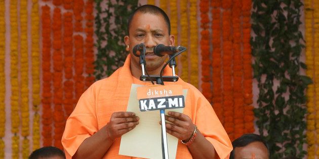 India's ruling Bharatiya Janata Party (BJP) leader Yogi Adityanath takes the oath as the new Chief Minister of India?s most populous state of Uttar Pradesh during a swearing-in ceremony in Lucknow, India, March 19, 2017. REUTERS/Pawan Kumar