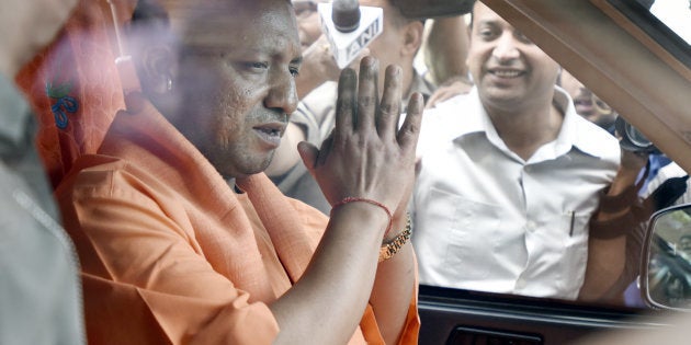 Chief Minister of the state of Uttar Pradesh. Yogi Adityanath Leave at Parliament after the meeting with Prime Minister Narendra Modi and finance Minister Arun Jaitley during the Parliament budget Session on March 21, 2017 in New Delhi, India.