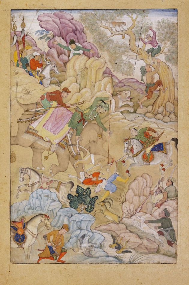 A painting representing Jahangir's lion hunt.