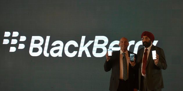 NEW DELHI, INDIA - NOVEMBER 7: Senior Vice President Blackberry Alex Thurber and Hardeep Singh Executive Director Optiemus