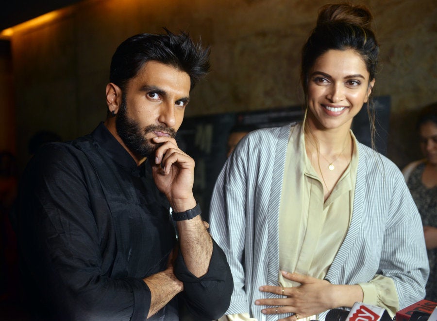 MUMBAI, INDIA JULY 21: Deepika Padukone and Ranveer Singh during the screening of film Madaari in Mumbai.(Photo by Milind Shelte/India Today Group/Getty Images)