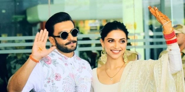 Deepika Padukone and Ranveer Singh at the Mumbai airport on Tuesday morning.