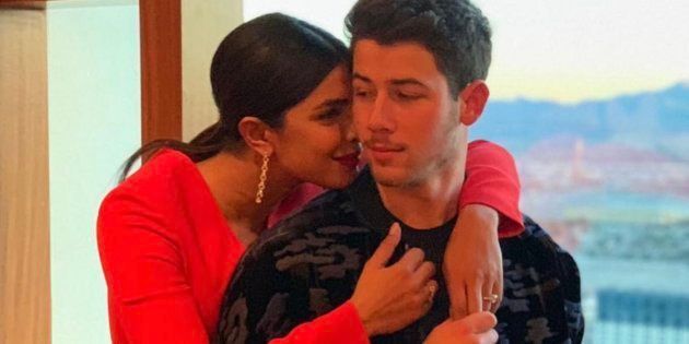 Priyanka Chopra and Nick Jonas in a photo that Chopra shared on her Instagram account.
