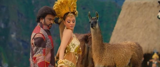 Aishwarya Rai and Rajinikanth in Enthiran.