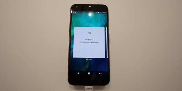 A Google pixel phone is seen on display