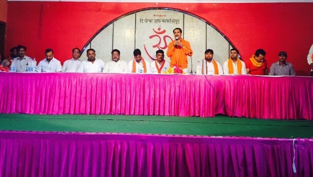 HYV's Nagendra Singh Tomar addresses a meeting in Hapur.