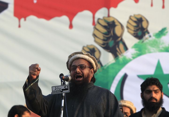 Hafiz Muhammad Saeed, chief of the Jamat-ud-Dawa organisation, speaks to his supporters during a rally to mark Kashmir Solidarity Day in Islamabad, Pakistan, February 5, 2016. REUTERS/Faisal Mahmood