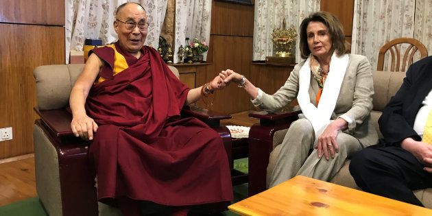 US House Minority Leader Nancy Pelosi meets Tibetan spiritual leader the Dalai Lama at his headquarters in Dharamsala, India 9 May 2017.