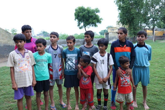 Anjali, 12, Sandhya, 10, Sneha, 9, Niyati, 6, Ritika,5, Kafin, 3, are sisters. They all play in the football team.