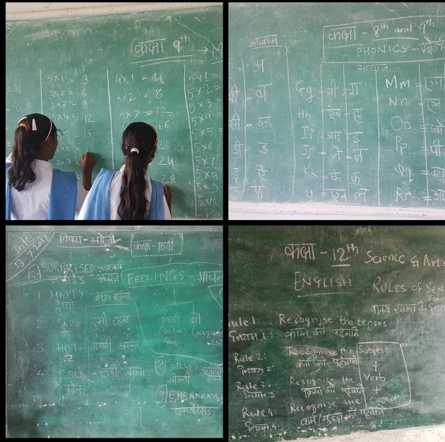 Secondary school students learning basic maths and english