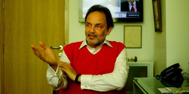 Prannoy Roy, Co-founder and Executive Co-Chairperson of New Delhi Television (NDTV), poses for a profile shoot during an interview at his office on March 14, 2014 in New Delhi, India. (Photo by Pradeep Gaur/Mint via Getty Images)