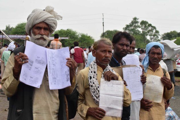 Farmers showing their applications handed over to Madhya Pradesh Chief Minister Shivraj Singh Chouhan during his indefinite fast, on June 11, 2017 in Bhopal.