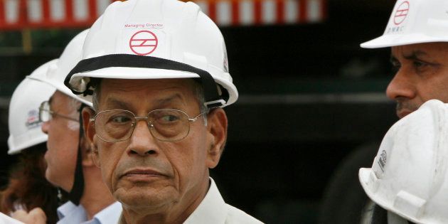 Delhi Metro Rail Corporation (DMRC) chief Elattuvalapil Sreedharan, 77, reacts during his visit at the site of a DMRC flyover that collapsed in New Delhi July 13, 2009.