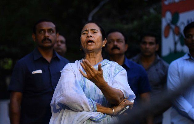 West Bengal Chief Minister Mamata Banerjee after meeting with Delhi Chief Minister Arvind Kejriwal to discuss the idea of a united Opposition fielding a common candidate for the upcoming Presidential elections at residence of TMC MP Abhishek Banerjee on May 17, 2017 in New Delhi, India.